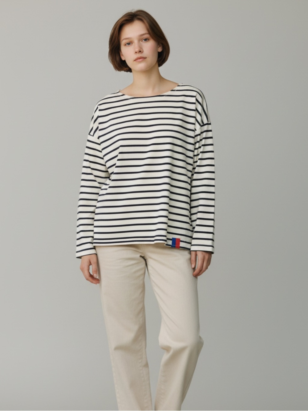 KULE “ THE BOYFRIEND” Classic Navy Blue/ Cream Long Sleeve T Shirt
